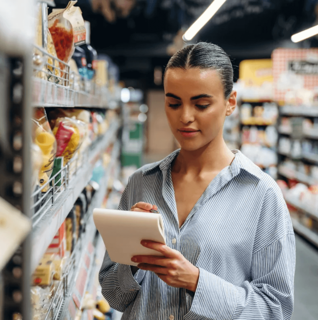 A patient checking labels while food shopping